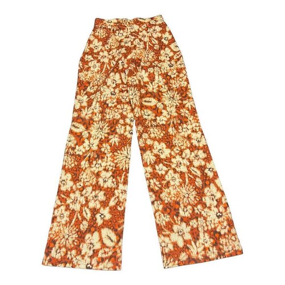 Zara Pants Womens XS Orange Flare Printed Burnt Festival Yellow Bright Fall - Picture 12 of 12